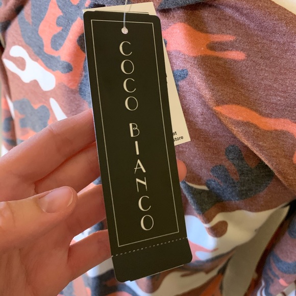 Coco Bianco Orange Brown Camo Fall Tones Cowl Neck Tunic 3/4 Sleeve NWT Size M - Picture 13 of 16